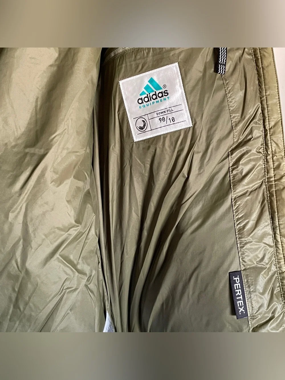 adidas EQT Pertex 90/10 Down Fill Jacket Green Focus Olive Size Medium JX1447